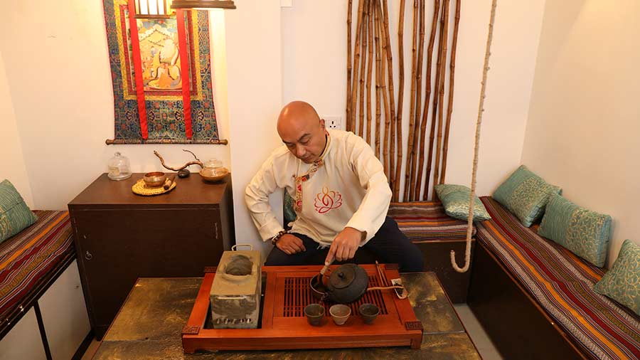 Sonam Paljor Lama prepares tea