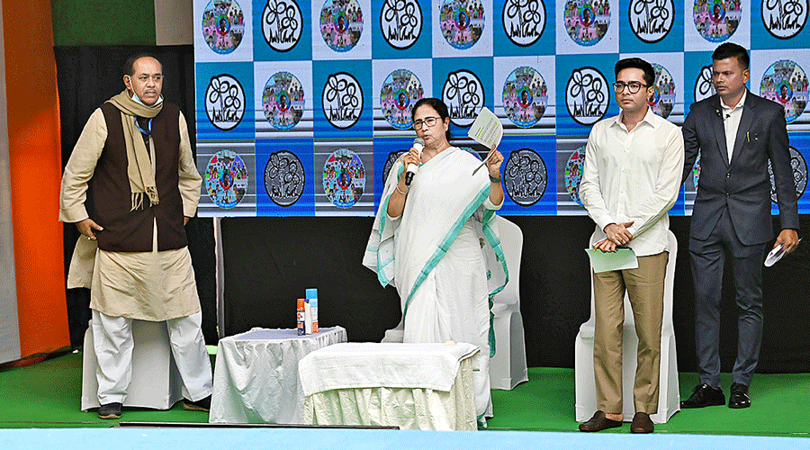 Mamata Banerjee at Nazrul Manch in Calcutta on Monday.