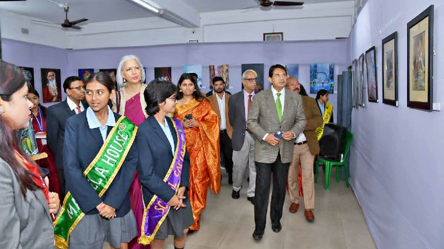 Visitors to the exhibition at Douglas Memorial Higher Secondary School in Barrackpore