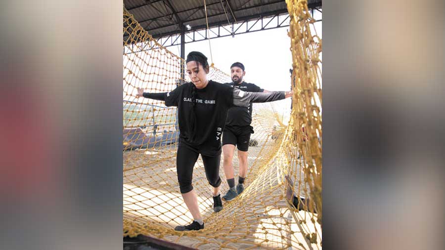 U’Net’ed: Designed to help players catch their breath, one had to walk through a 60ft wobbly net bridge at this obstacle.