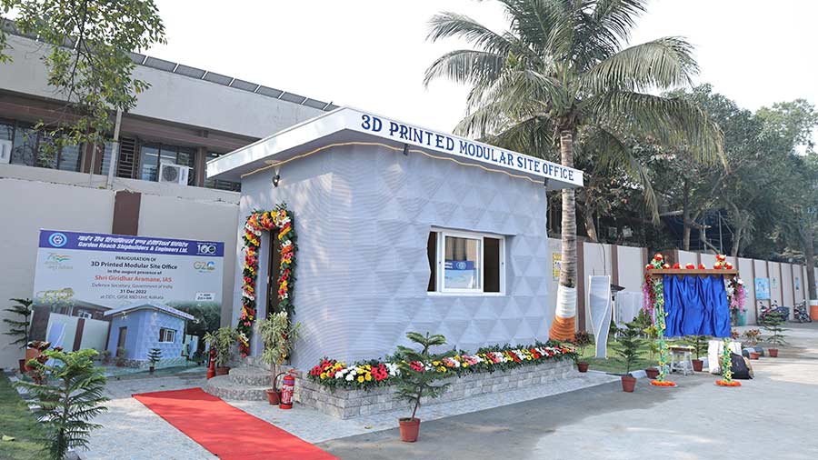 The 3D-printed modular site office at Garden Reach Shipbuilders and Engineers Limited (GRSE)