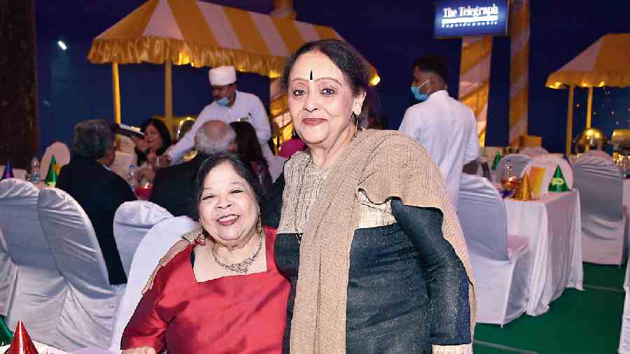 Author and t2 columnist Julie B. Mehta (left) with friend Ratna Lahiri at The Bengal Club on New Year’s Eve