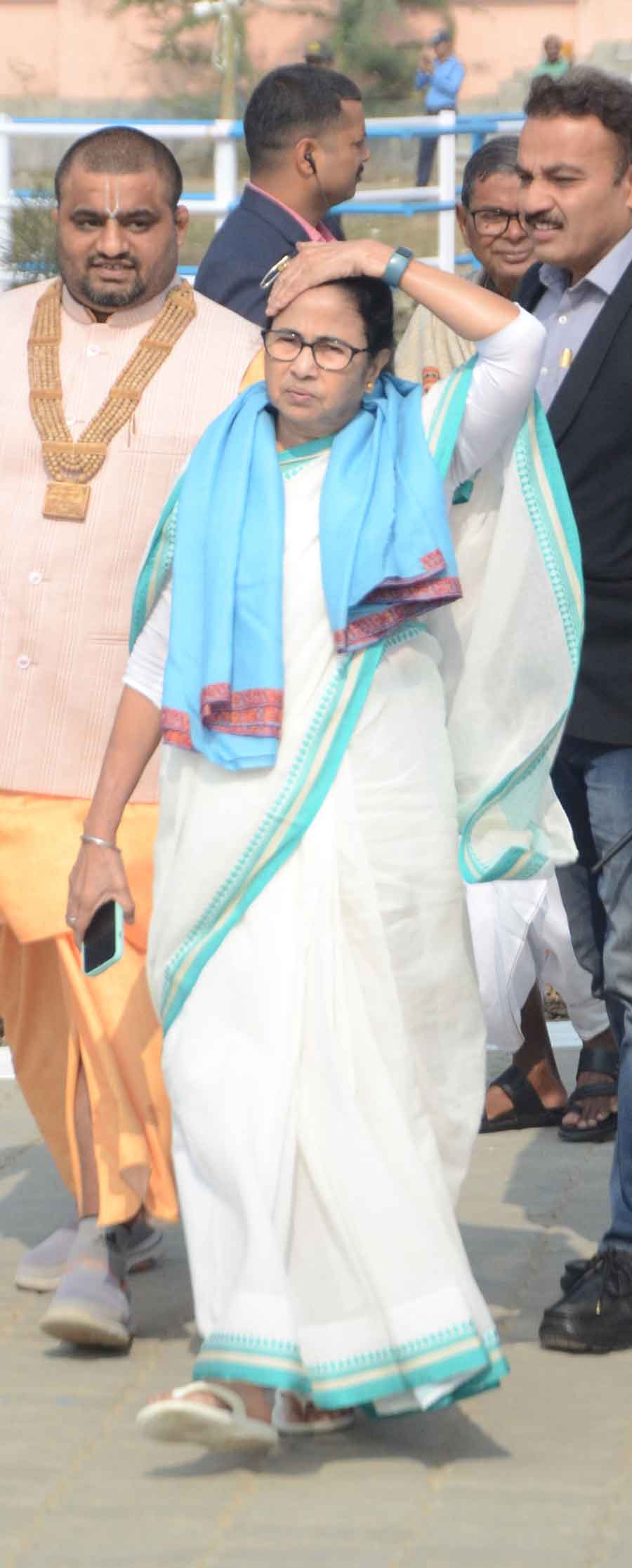 Chief minister Mamata Banerjee at a press meet in Gangasagar on Thursday