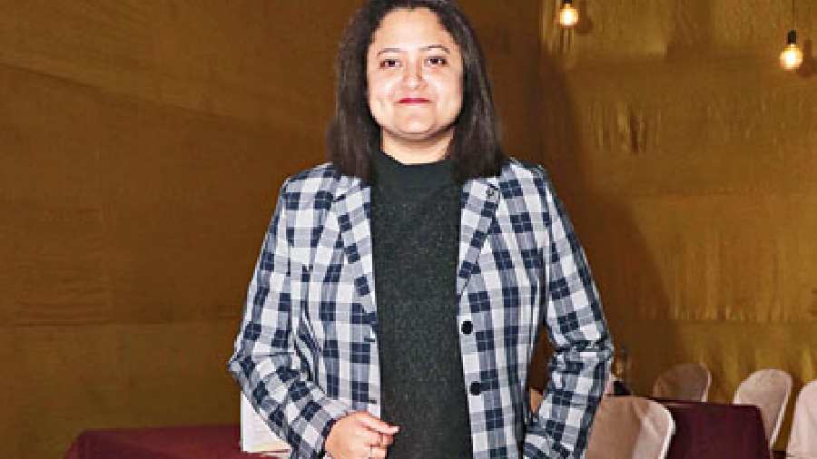 Pritha Bhandari came suited in a check suit in monochrome