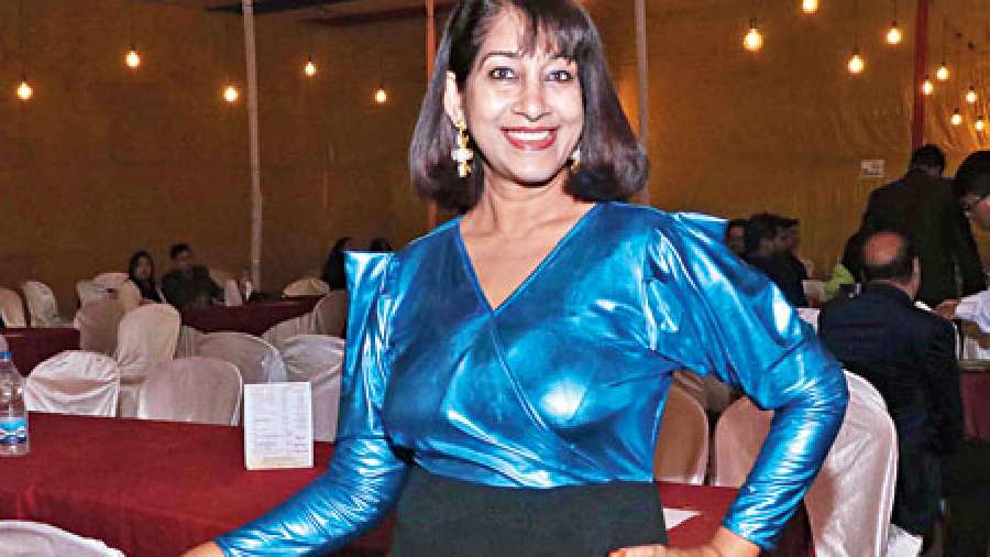 With a metallic blue top, Piya Mitra made a style statement