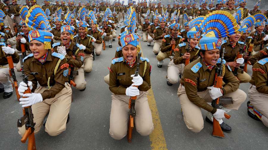  An all-women contingent of CRPF rehearses for the parade day. 