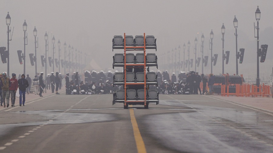  Seats being carried on a vehicle for the parade.