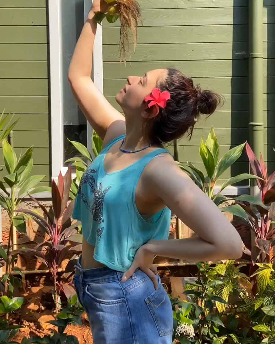 The Baahubali actress also showed off her magic skills by making a coconut vanish in thin air. 