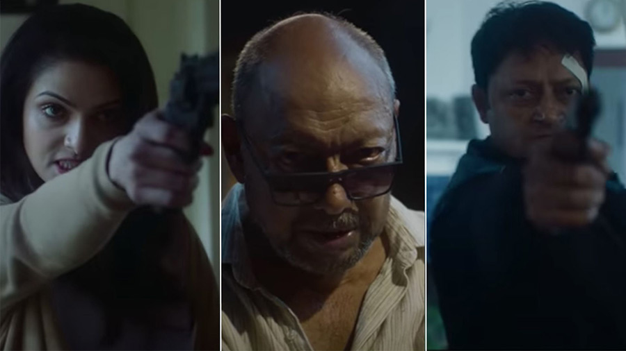 Tnusree Chakraborty, Suprobhat Das and Anjan Dutt in Revolver Rohosyo