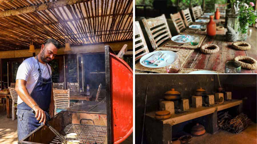 Table in the Hills or C’est L’avi has a ringside view to the theatre of nature. The farm-to-fork experience is set in the folds of a cashew plantation that’s been in the Martins family for generations. ‘The afternoon sun filters in through the jute-covered bamboo roof. You can hear the trickle of the fresh water spring and muffled sounds of music from a faraway church. It’s a special kind of quiet,’ says Avinash