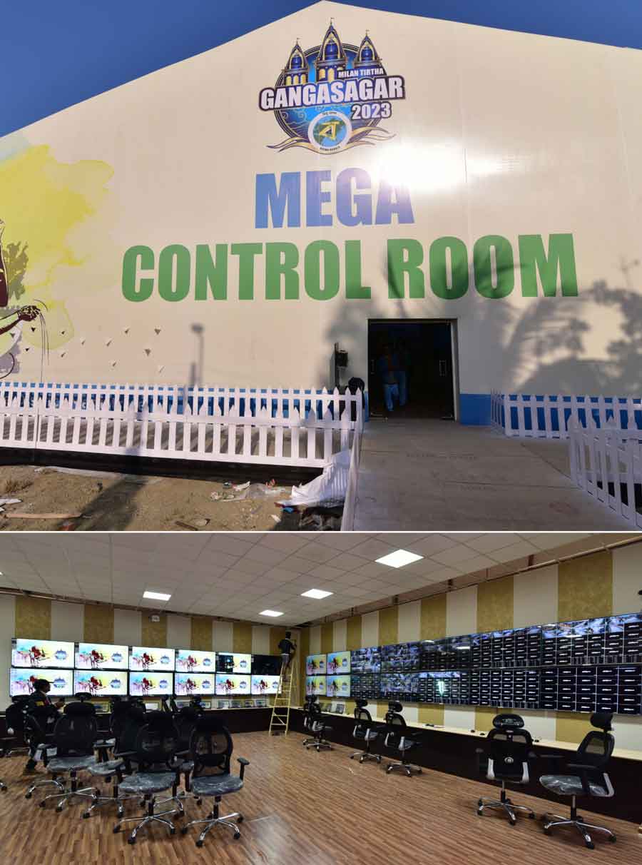 A mega control room has been set up for Gangasagar Mela. The control room will receive feeds from 1,100 cameras on 30 drones
