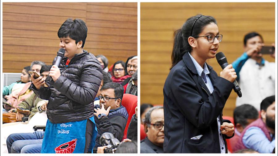 Rupkatha Sarkar and (right) Akshita Poddar were among the students who asked Amartya Sen questions