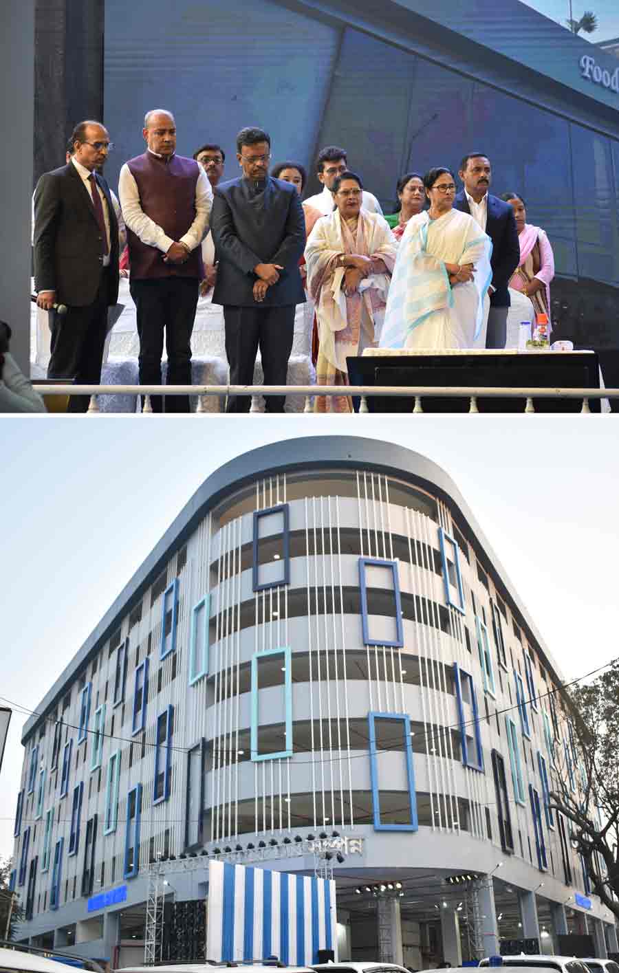 Chief minister Mamata Banerjee and Kolkata mayor Firhad Hakim at the inauguration of a multi-level car parking at Alipore on Monday