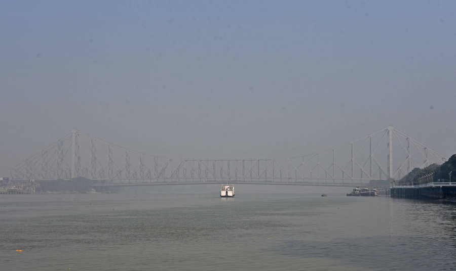 A foggy view of the Hooghly river on Monday