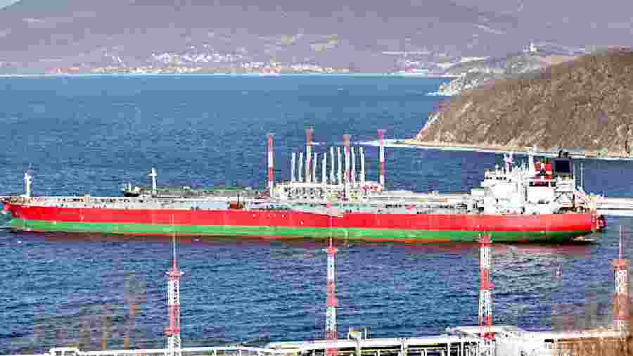 A crude tanker anchored in Nakhodka Bay, Russia