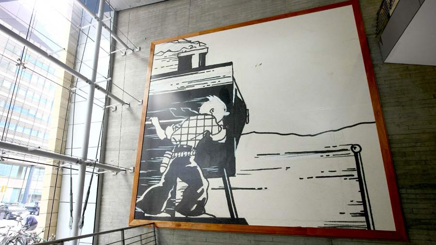 The black-and-white artwork at Gare du Midi station was put up on the birth centenary of Hergé 