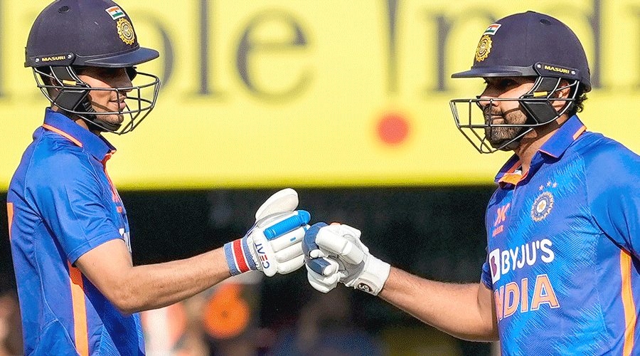 India captain Rohit Sharma (right) and Shubman Gill during their 143-run partnership in the first ODI against Sri Lanka in Guwahati on Tuesday.