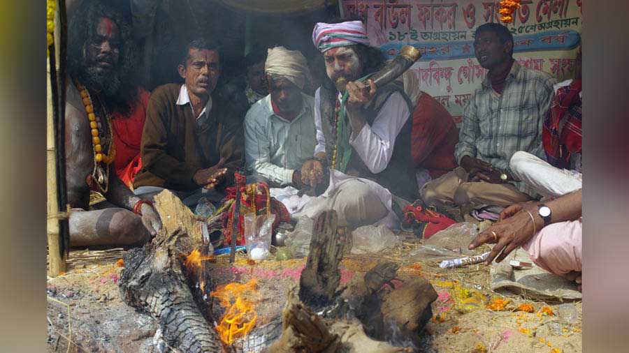 Various sadhus at an akhara at Joydev Kenduli fair ground