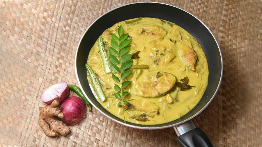 Meen molee has a light, coconut-based gravy and is made with fish like surmai, rohu or catla
