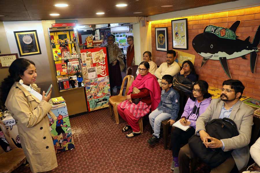 To celebrate Tintin’s 94th birth anniversary on January 10, Tintin lovers in Kolkata got together at the Tintin  & The Brussels Club, a Tintin-themed restaurant dedicated to the famous cartoon character created by Hergé, on Hemanta Mukherjee Sarani, Lake Terrace