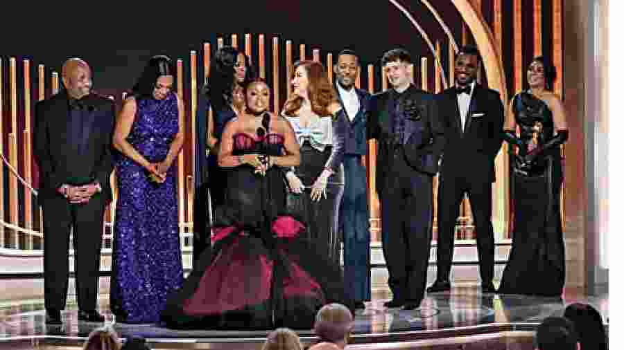 Quinta Brunson (in foreground) and the cast of Abbott Elementary accepted the Golden Globe for Best TV Comedy. Brunson was named Best Actress in TV Musical/Comedy for the same show while Tyler James Williams (fourth from right) took home the prize for Best Supporting Actor for Abbott Elementary, making it a hattrick for the TV series about a group of passionate educators in an elementary school.
