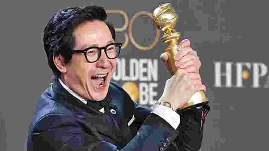 Ke Huy Quan took home the award for best performance by an actor in a supporting role in a motion picture for Everything Everywhere All at Once. Quan plays Waymond Wang, the husband of laundromat owner Evelyn Wang (Michelle Yeoh). It was the actor’s first Golden Globe nomination and win. In his speech, an emotional Quan addressed Steven Spielberg, who had directed him in Indiana Jones and the Temple of Doom in 1983 when he was just 12 years old.