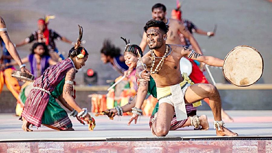 Artistes perform during the inauguration ceremony of the FIH Men’s Hockey World Cup at the Barabati Stadium in Cuttack on Wednesday
