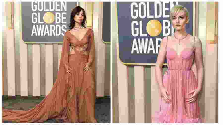 Delicate silhouette: Jenna Ortega has been making a great deal of buzz for her sharp goth look and acting in Wednesday and JULIA GARNER is often known for her sharp and powerful appearances but the duo opted for softer hues and fabric, both in Gucci. While Jenna looked dreamy in a pleated drape and tiered ruffles outfit, the Inventing Anna actor was petite and pretty in a custom outfit with ruffles, stones, lace and sequins.
