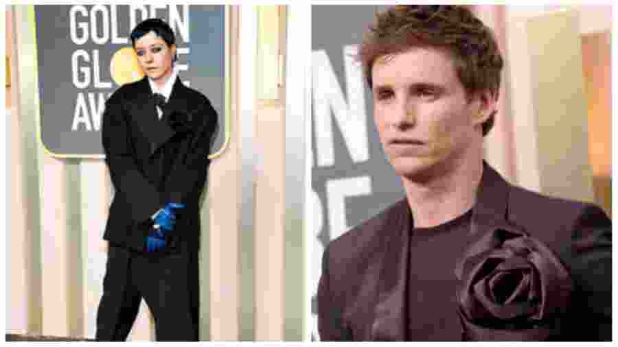 Twisted tales: Suits are usually not the go-to fashion choice for women for any red carpet appearance but House of Dragons star Emma D’arcy left everyone  impressed with her non-binary style — a half skirt  and pants that she teamed with studded ankle boots, blue gloves that matched with her eye makeup and hair. A large black flower sat on her chest and that’s what EDDIE REDMAYNE sported too — a sharp suit with a giant rose.