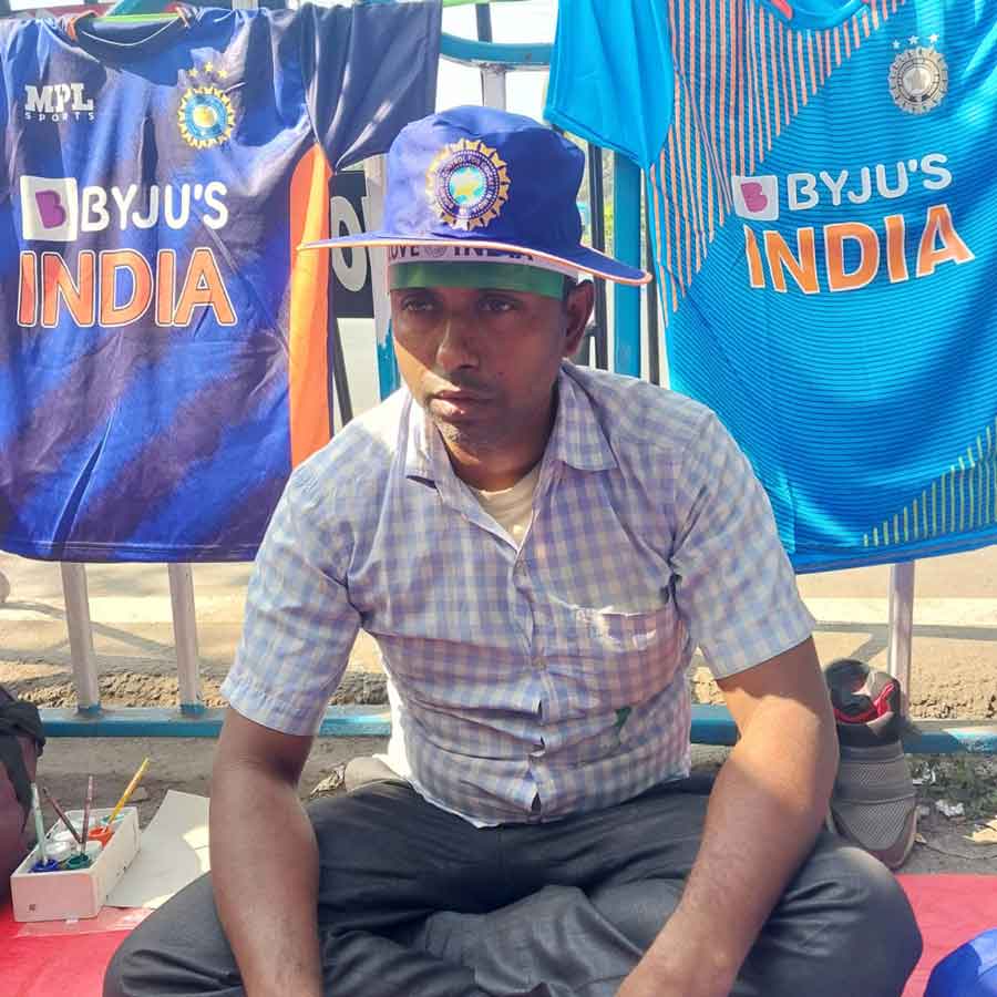 Bapi da can be spotted selling Team India jerseys whenever there’s a match at Eden. ‘I have been selling Indian cricket jerseys, hats, caps and at times, painting the national flag on the faces of fans for the last 10 years,’ he said. ‘I also visit nearby cities like Ranchi at times to give Indian fans everything they need to show their support.’