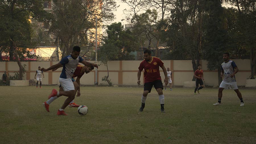 The action from the match between BGHS alumni association and their opponents comprising former football professionals
