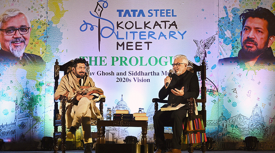 Siddhartha Mukherjee and (right) Amitav Ghosh at the programme in the Alipore Jail museum compound on Friday evening. 
