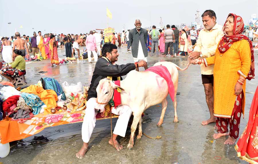 Puja and rituals in progress. Personnel of the Coast Guard and disaster management teams have stepped up vigil along the coastline, while police and civil defence volunteers were deployed at the fairground