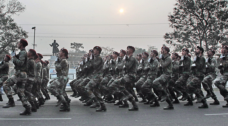 Rehearsals for the Republic Day parade on Red Road on Tuesday.