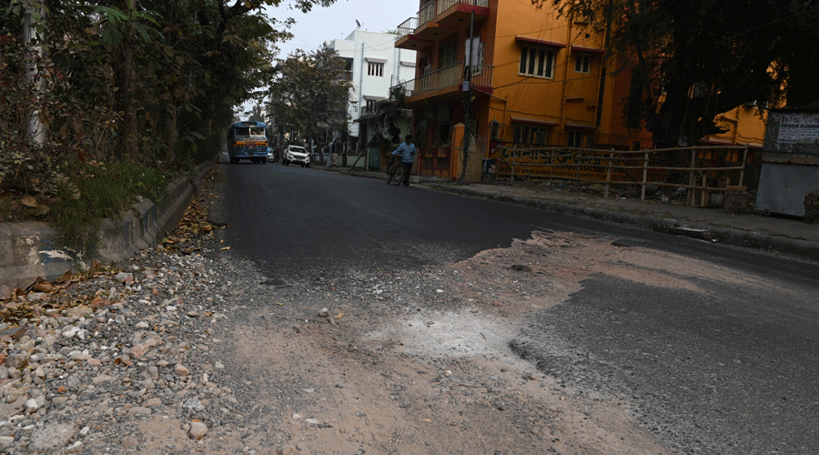 A battered stretch of the road that leads to Central Park in Salt Lake from Ultadanga.