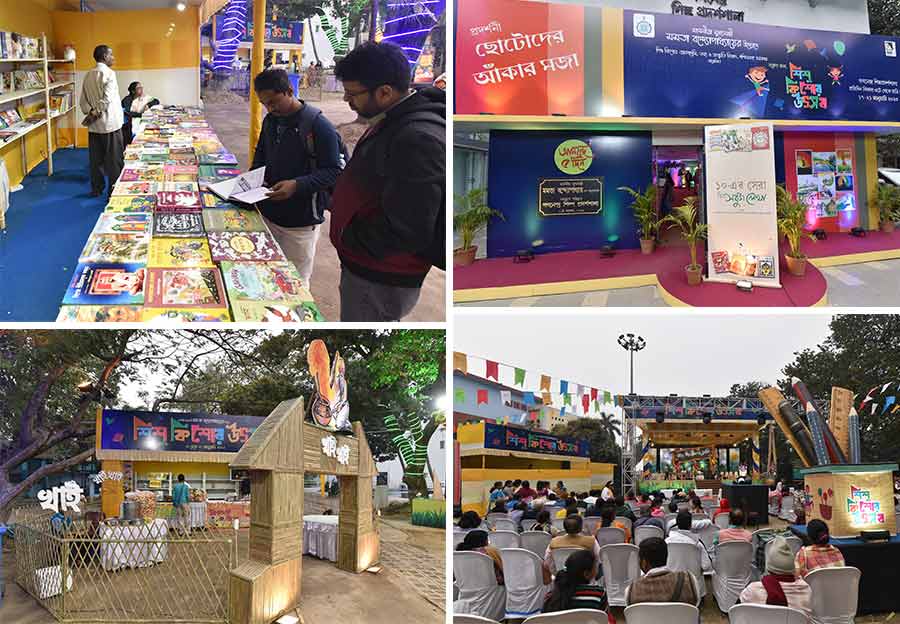 Glimpses from Sishu Kishor Utsav at Ektara Mukta Mancha, Rabindra Sadan Complex on Wednesday. Visitors check out books at the stalls and enjoy an open-air programme at the venue. The event began on January 17 and will continue till January 22