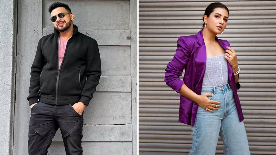 (L to R) Anindya Chatterjee and Subhashree Ganguly’s winter fashion