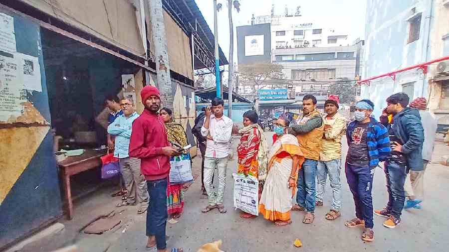 A queue for trolleys at the NRS Medical College and Hospital on Thursday