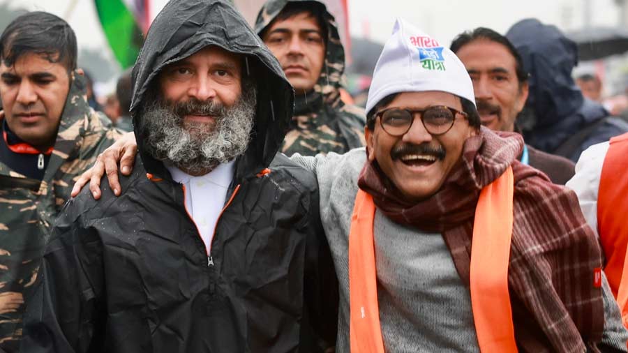 Sanjay Raut with Rahul Gandhi at Bharat Jodo Yatra.