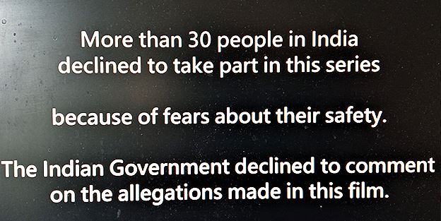 A screenshot from the BCC documentary on Modi. A part of the announcement says: “More than 30 people in India declined to take part in this series because of fears about their safety