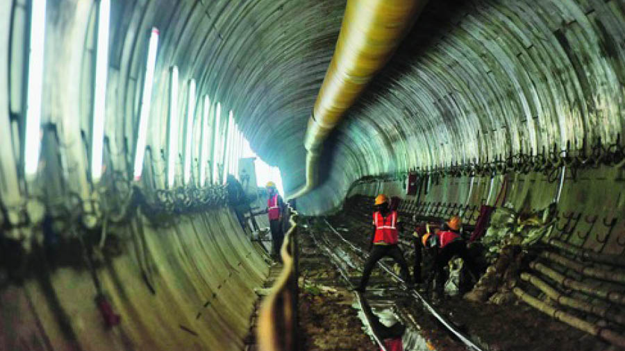 Work in progress at the East-West Metro Railway tunnel