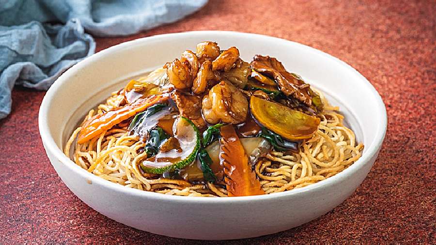 Crispy and hearty, Pan Fried Noodles is a must-try. Easily shareable between two people