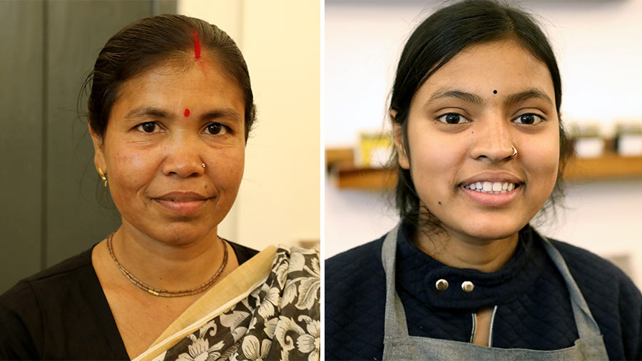 Promila Monadal and (right) Rekha Das from the Sunderbans are farmers and also part of the kitchen