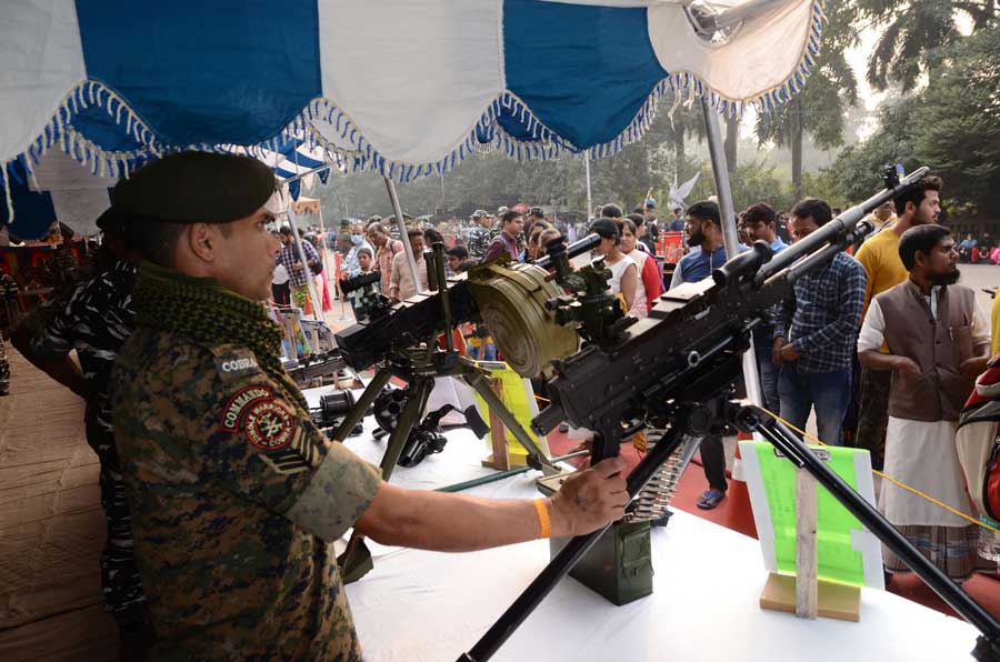 A CRPF weaponry exhibition in progress at Victoria Memorial on Monday