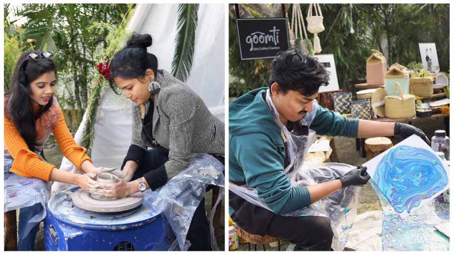 The inauguration day of Goomti at Vedic Village Spa and Resort was buzzing with activities like sketching, fluid art, and pottery sessions.