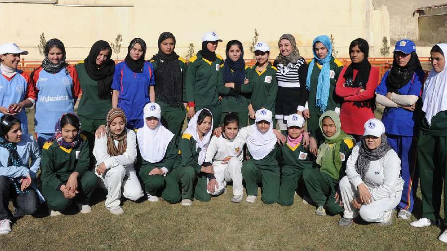 The Afghanistan women's cricket team pose for a picture
