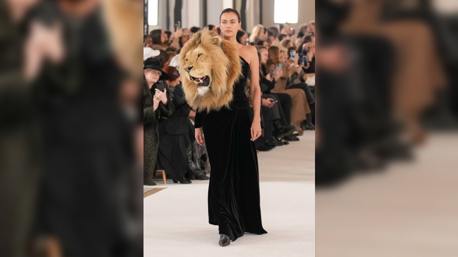Irina Shayk modelled the same look on the runaway which is a part of Schiaparelli's Haute Couture Spring-Summer 2023 collection. The supermodel wore an asymmetrical single-sleeved gown with the lion head.  