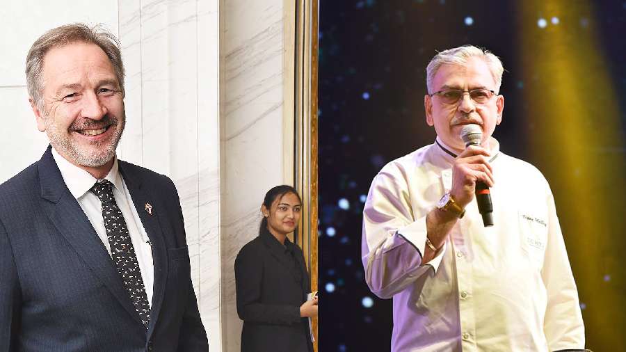 Adrian Pratt, acting US consul general and (right) Vijay Malhotra, Area Executive Chef East, ITC Hotels