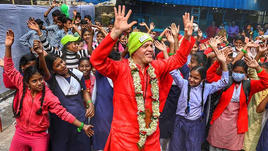 Hans Verdonschot shares a light moment with the NGO kids