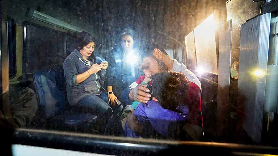 Relatives of the injured in Lucknow’s Hazratganj .